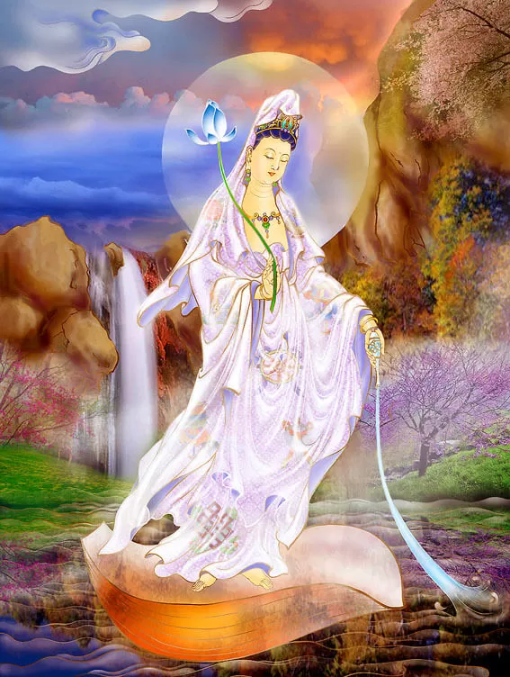 33 Hoá thân Quán Thế Âm Bồ Tát: 13. Nhất Diệp Quán Âm– Hóa thân Quan Lại.