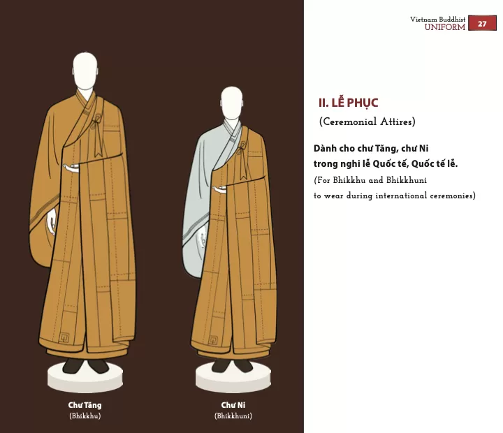 Pháp phục Phật giáo Việt Nam: 1. Mẫu Pháp phục Phật giáo Bắc Tông - 1.1. Pháp phhục dành cho Tu sĩ - II. Lễ phục & III. Y Ca Sa