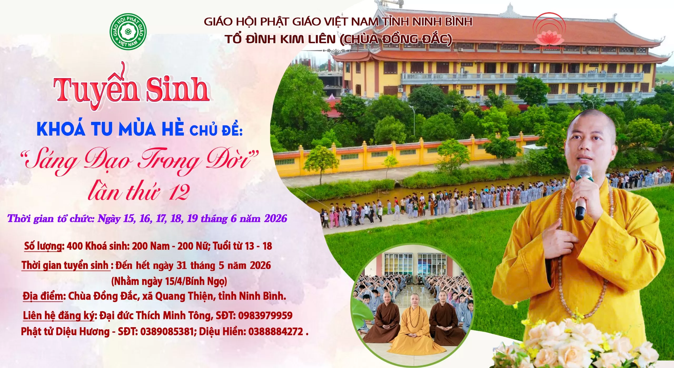 Tổ đình Kim Liên (Ninh Bình) tổ chức thành công khoá tu mùa hè 2026 với hơn 400 thanh thiếu niên Phật tử tham dự